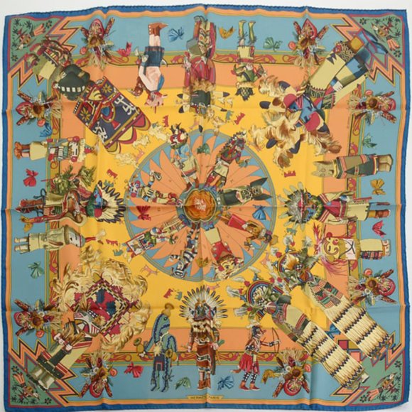 Hermes Accessories - RARE COLLECTOR'S Hermes Kermit Oliver Kachinas Silk Scarf